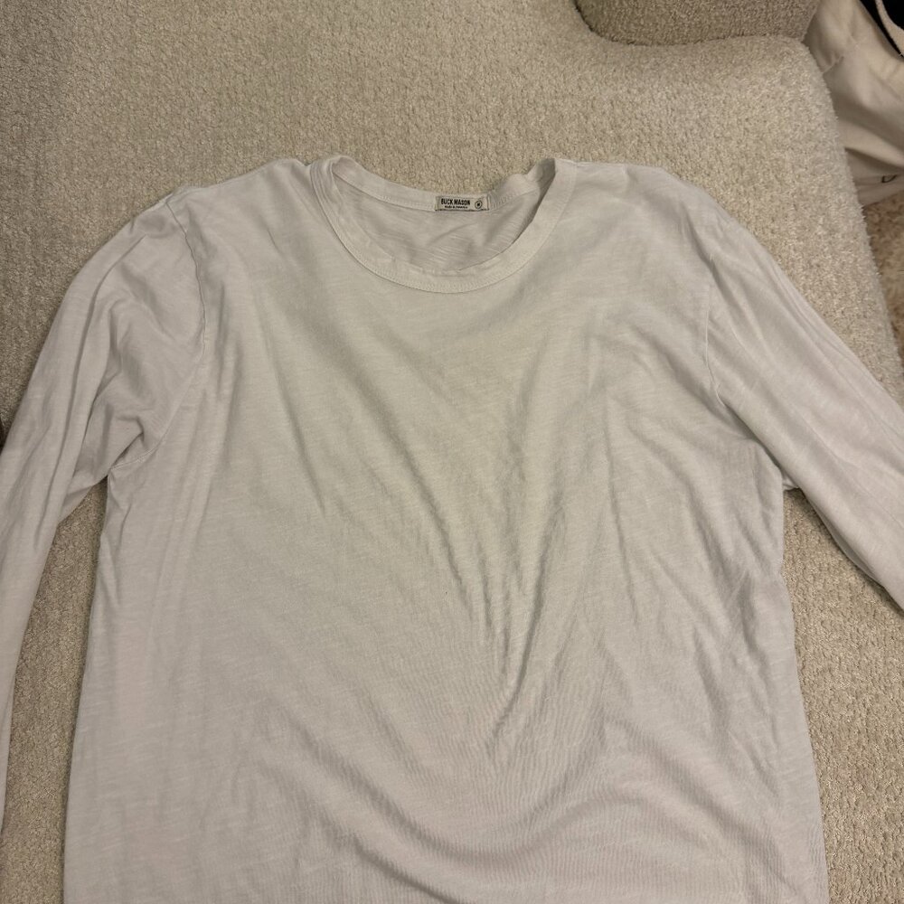Buck Mason White Long Sleeve Crew Tee Made in USA Sz M
